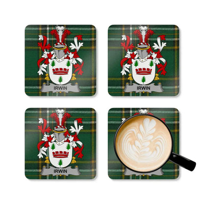 Irwin Family Crest Plaid Pattern Square Coaster