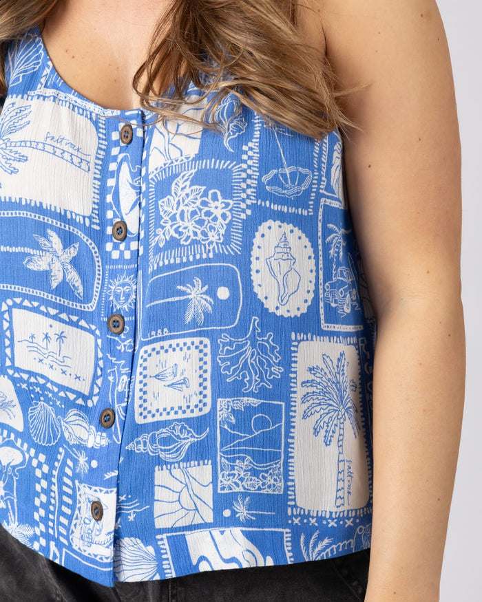 Island Tiles Womens Vest in Bright Blue