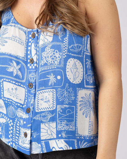 Island Tiles Womens Vest in Bright Blue
