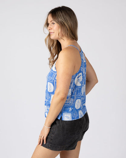 Island Tiles Womens Vest in Bright Blue