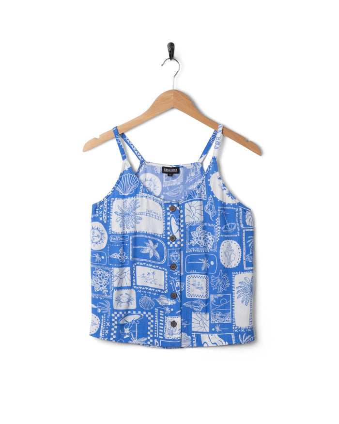 Island Tiles Womens Vest in Bright Blue