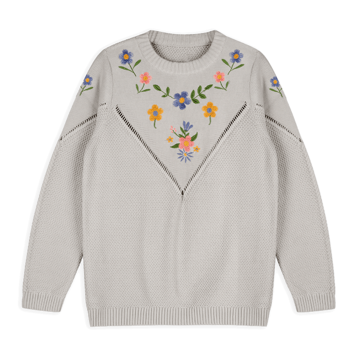 Ivy Floral Embroidered Tex Knit Women's Pullover, Organic Cotton
