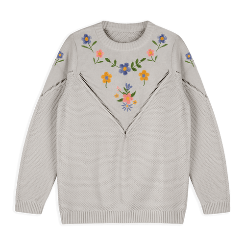 Ivy Floral Embroidered Tex Knit Women's Pullover, Organic Cotton