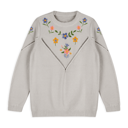 Ivy Floral Embroidered Tex Knit Women's Pullover, Organic Cotton
