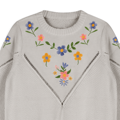 Organic Cotton Ivy Floral Embroidered Tex Knit Women's Pullover, Detail