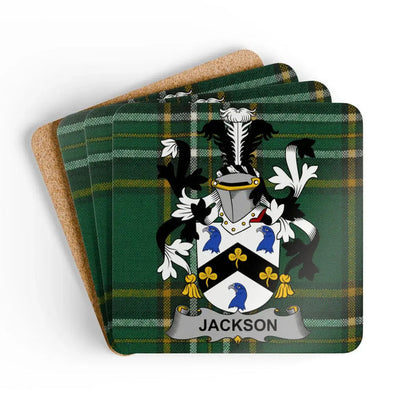 Jackson Family Crest Green Plaid Coasters