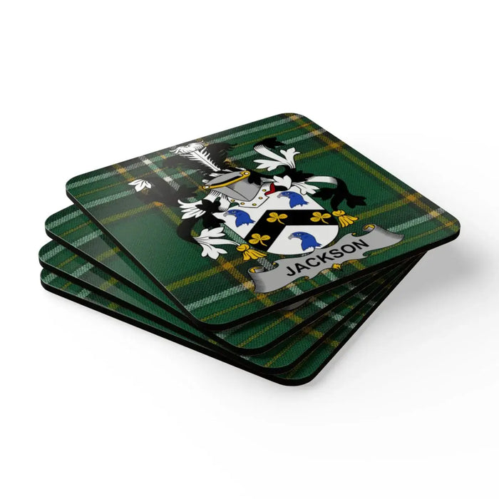 Jackson Family Crest Green Plaid Design Coaster