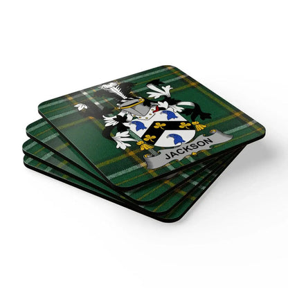 Jackson Family Crest Green Plaid Design Coaster