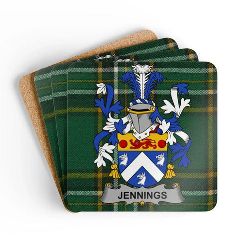Jennings Family Crest with Tartan Plaid Coaster
