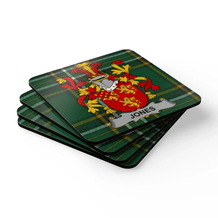 Personalised Family Crest Green Plaid Coasters