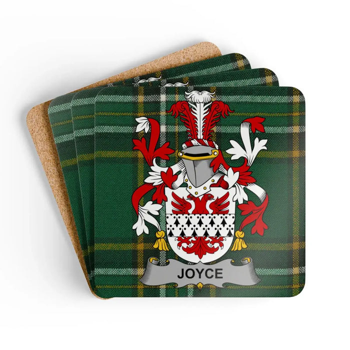 Joyce family crest coaster on the Irish National Tartan design
