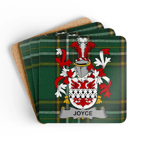 Joyce family crest coaster on the Irish National Tartan design