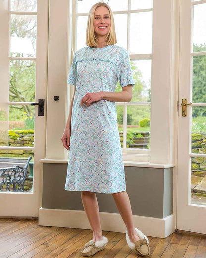 Kayla Patterned Short Sleeve Cotton Nightdress - Country Collection