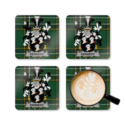 Kennedy Family Crest Tartan Pattern Coaster Set