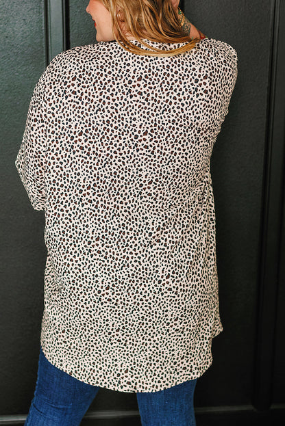 Khaki Plus Size Leopard Print Half Sleeve Open Front Cardigan  🇺🇸