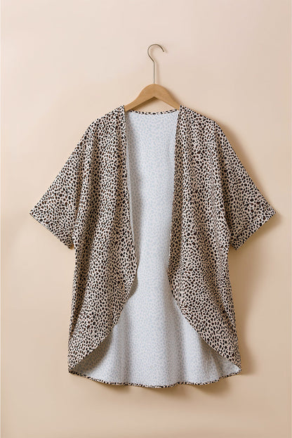 Khaki Plus Size Leopard Print Half Sleeve Open Front Cardigan  🇺🇸