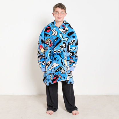 Kids Cartoon Print Hoodie Blanket - Blue 🇬🇧