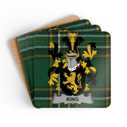 King Family Crest Plaid Square Wooden Coasters