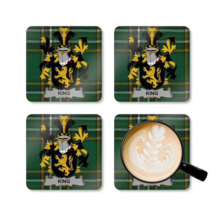 King Coat of Arms Plaid Background Coaster Set