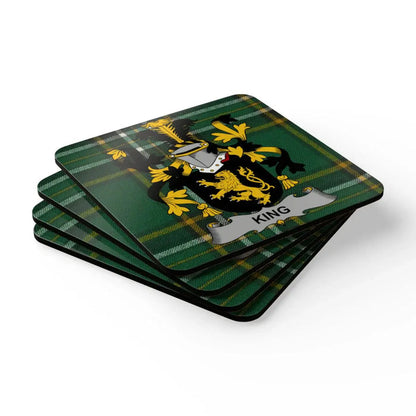 Elegant Green Tartan King Family Crest Coasters