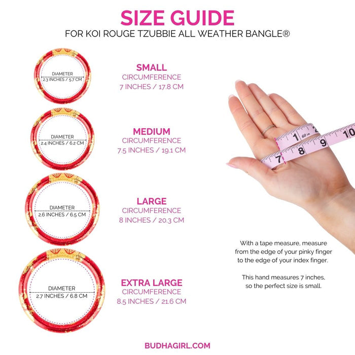 Size Guide for KOI Rouge Tzubbie All Weather Bangle | Single Bangle | Luxuriously Red