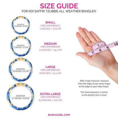 Size Guide for KOI Saffir Cobalt Blue Tzubbie All Weather Bangle Bracelet | BuDhaGirl
