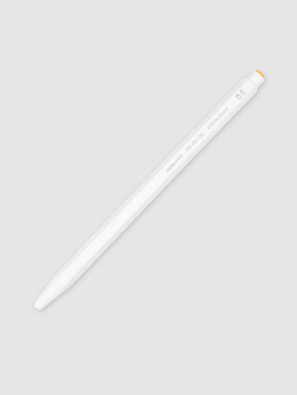 Kokuyo Enpitsu Sharp Mechanical Pencil, 0.5, White, Cloth and Paper. Pencil turned to the right against a neutral background.
