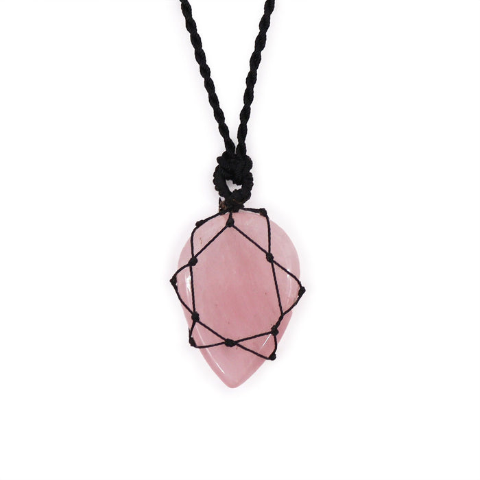 Laced Gemstone Teardrop Pendant - Rose Quartz 🇬🇧