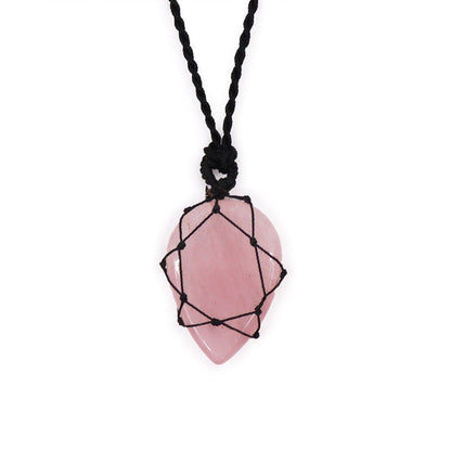 Laced Gemstone Teardrop Pendant - Rose Quartz 🇬🇧