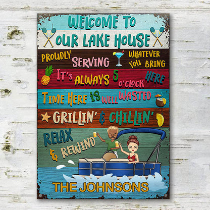 Lake House Pontoon Time Here Is Well Wasted - Personalized Custom Classic Metal Signs