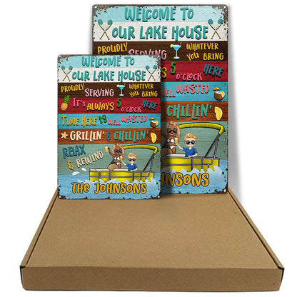 Lake House Pontoon Time Here Is Well Wasted - Personalized Custom Classic Metal Signs
