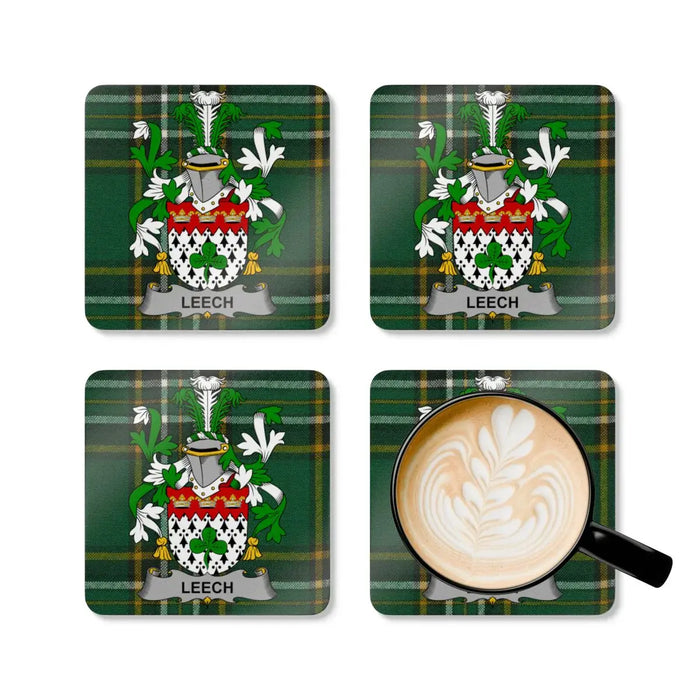 Leech Family Tartan Crest Set of Four Coasters