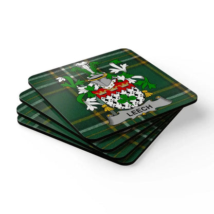 Family Crest Coat of Arms Green Plaid Coaster