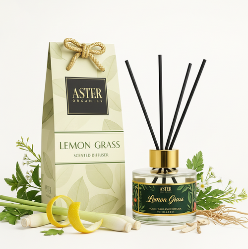 Lemongrass reed diffuser set with glass bottle and reeds