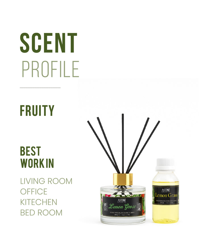 Lemongrass reed diffuser set with glass bottle and reeds