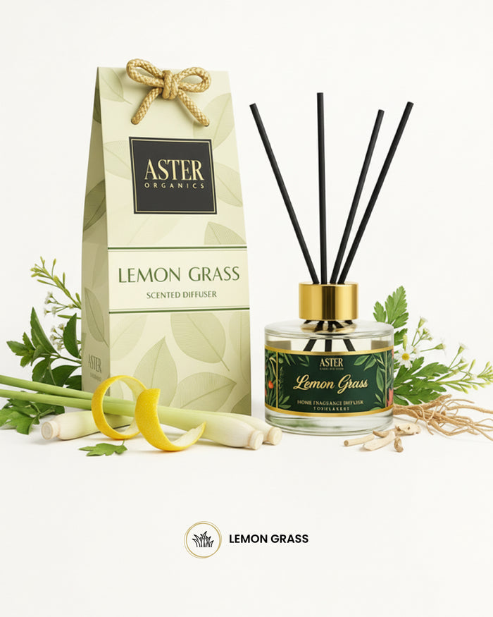 Lemongrass reed diffuser set with glass bottle and natural reeds