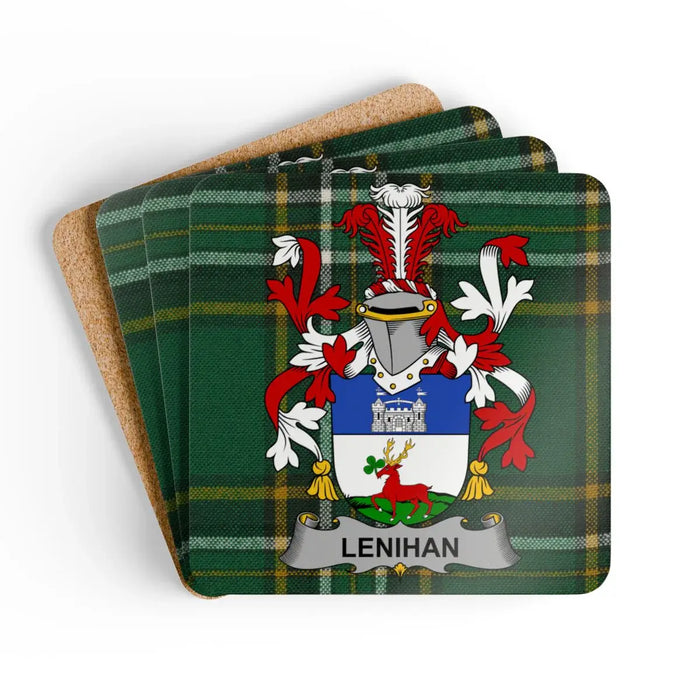 Lenihan Family Crest Tartan Coasters