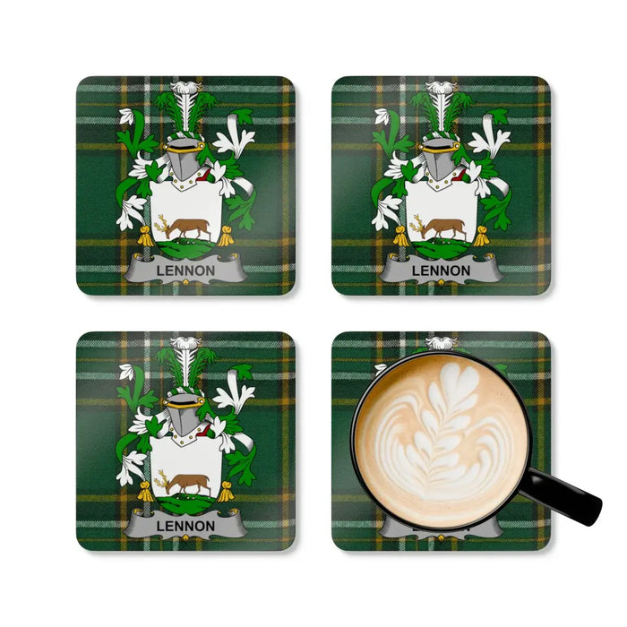 Elegant Green Family Crest Design Coasters