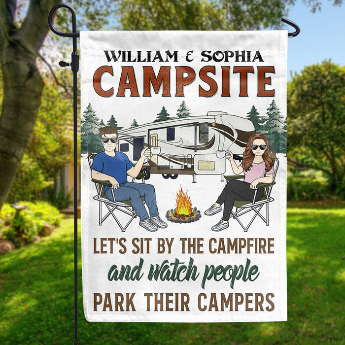Let's Sit By The Campfire & Watch People Park Their Campers Husband Wife Camping - Couple Gift - Personalized Custom Flag
