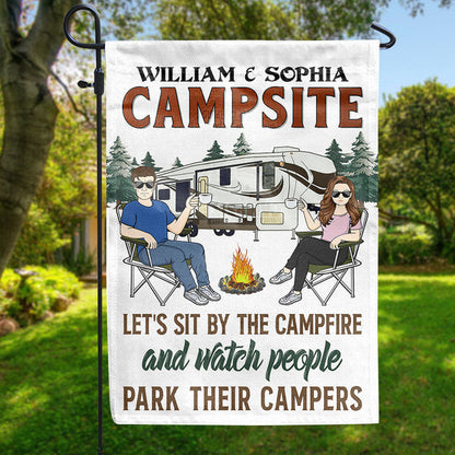 Let's Sit By The Campfire & Watch People Park Their Campers Husband Wife Camping - Couple Gift - Personalized Custom Flag