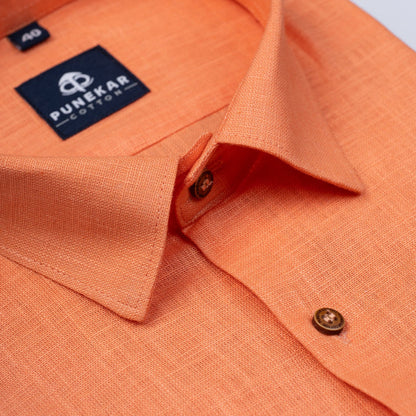 Light Orange Color Linen Formal Shirts For Men - Punekar Cotton
