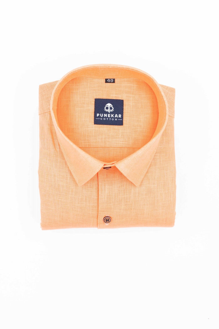 Light Orange Color Linen Formal Shirts For Men - Punekar Cotton