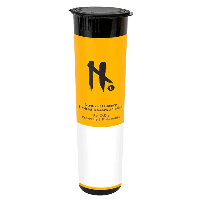 Tall front-facing tube labeled "Limited Reserve PR 3 x 0.5 g" with a yellow upper band, black logo and black lid against a white background
