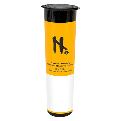 Tall front-facing tube labeled "Limited Reserve PR 3 x 0.5 g" with a yellow upper band, black logo and black lid against a white background