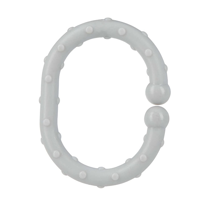 A set of 18 black, grey, and white Linkables Teething Toys featuring oval-shaped plastic rings with raised bumps and latch openings—ideal as stroller toy links to support sensory play.