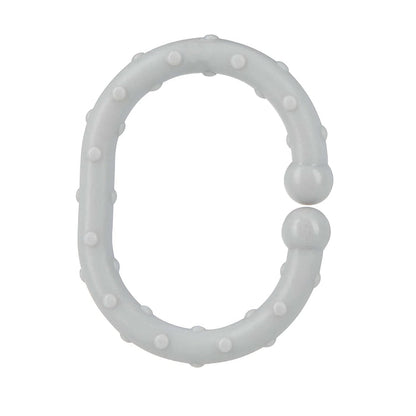 A set of 18 black, grey, and white Linkables Teething Toys featuring oval-shaped plastic rings with raised bumps and latch openings—ideal as stroller toy links to support sensory play.