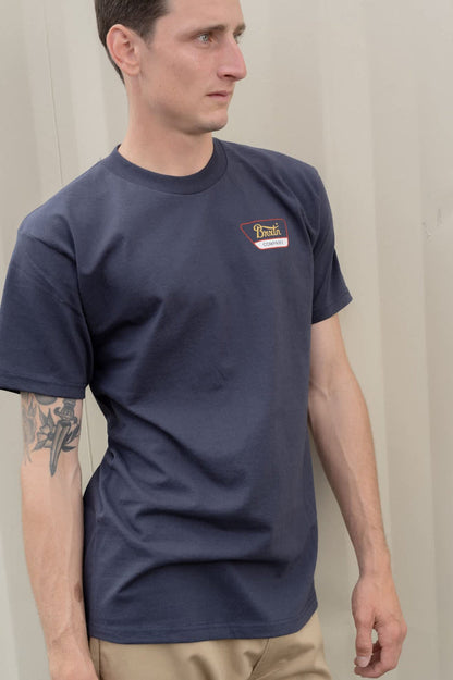 Men's Linwood Short Sleeve Standard T-Shirt in the color Navy/Red/Copper - Men's Front View