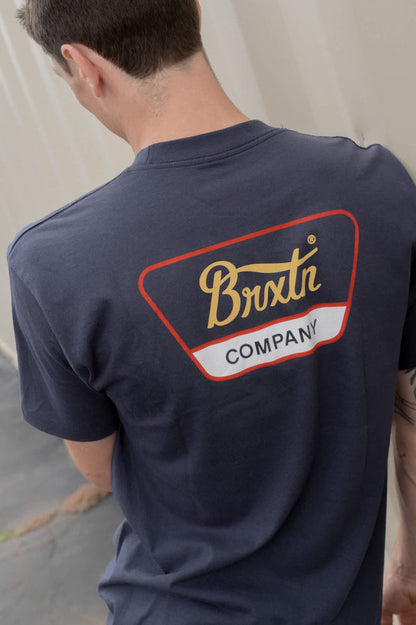Men's Linwood Short Sleeve Standard T-Shirt in the color Navy/Red/Copper - Men's Back View