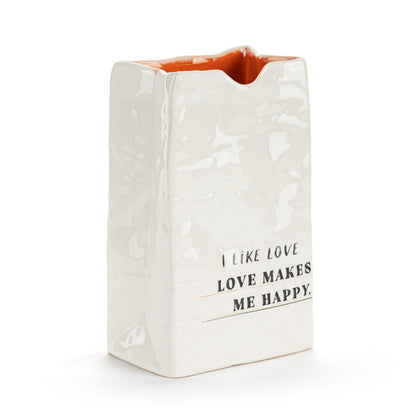 Live From Snack Time Love Makes Me Happy Ceramic Small Notepaper Vase - 4x6in