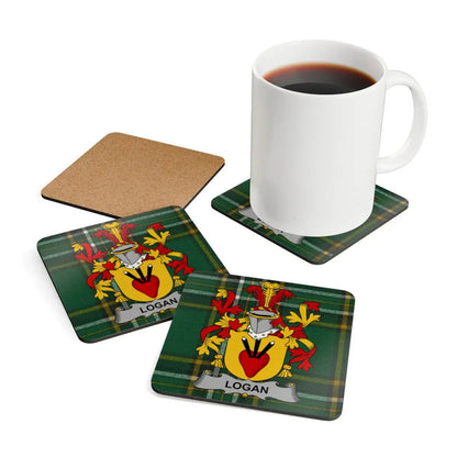 Logan Family Crest Plaid Drink Coaster Set